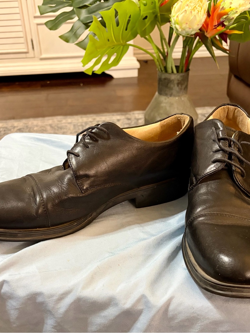 Joseph & Feiss Black Leather Cap-Toe Derby Shoes